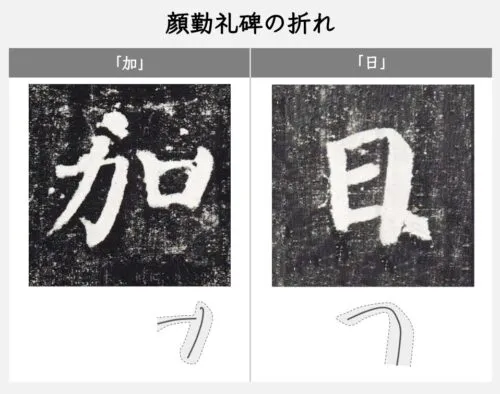顔勤礼碑の折れ、転折の書き方