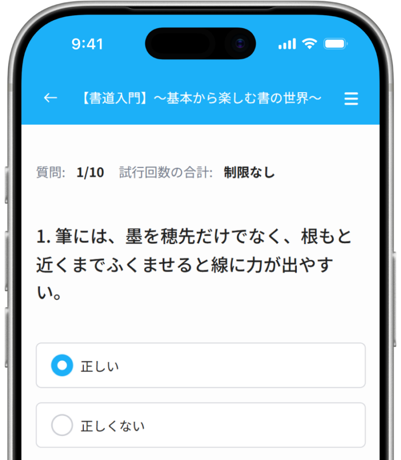確認クイズで理解度をチェックできる画面