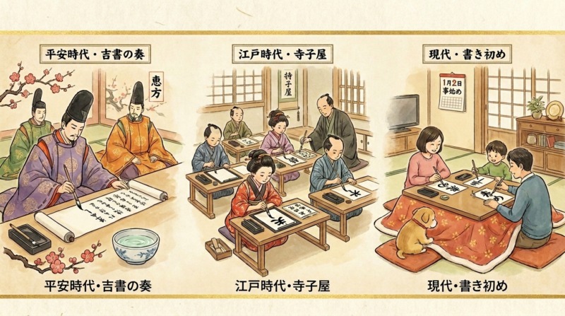 書き初めの意味と由来をやさしく解説のイラスト