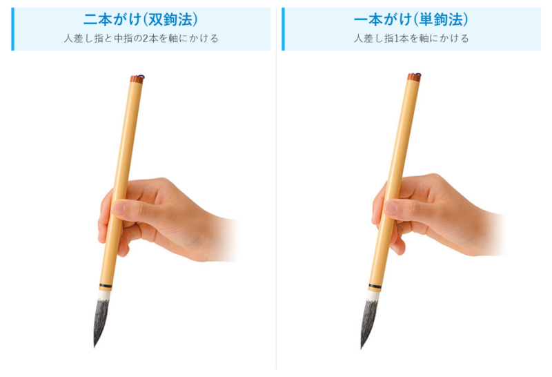 筆の持ち方 二本がけ(双鉤法)と一本がけ(単鉤法)